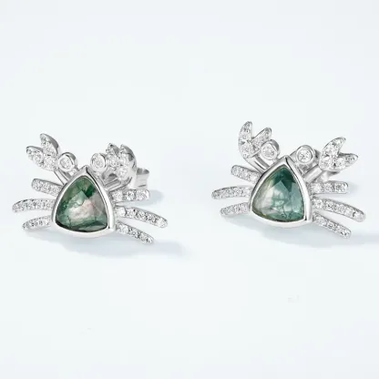 Jewelyking S925 Silver Natural Moss Agate Pave Daily Wear Stud Earrings JKES0103