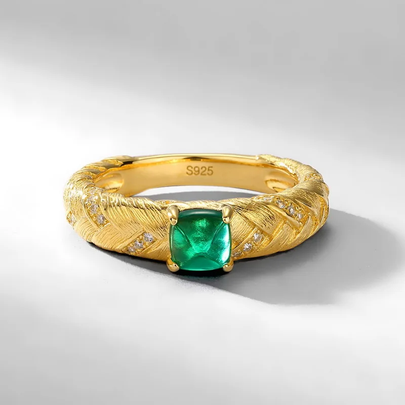 Jewelyking  S925 Sterling Silver Italian Craft  Lab Emerald Niche Retro High End JKRS0107