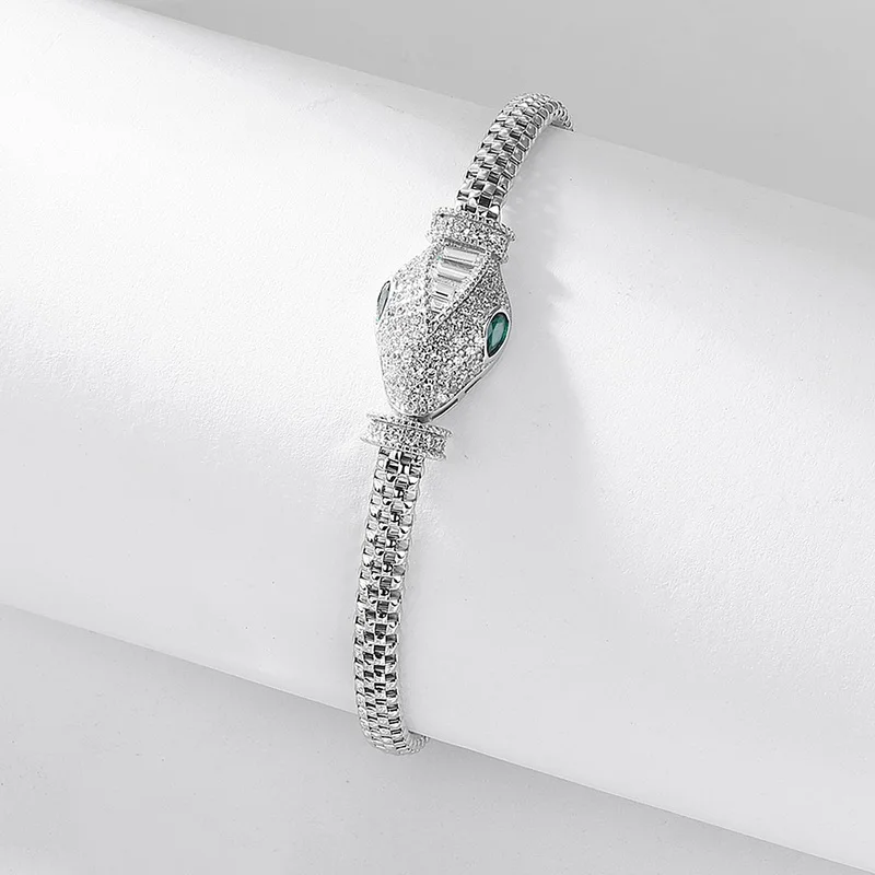 JewelyKing Rhodium Plated White Gold Open Snake Pattern Bracelet JKBS0045