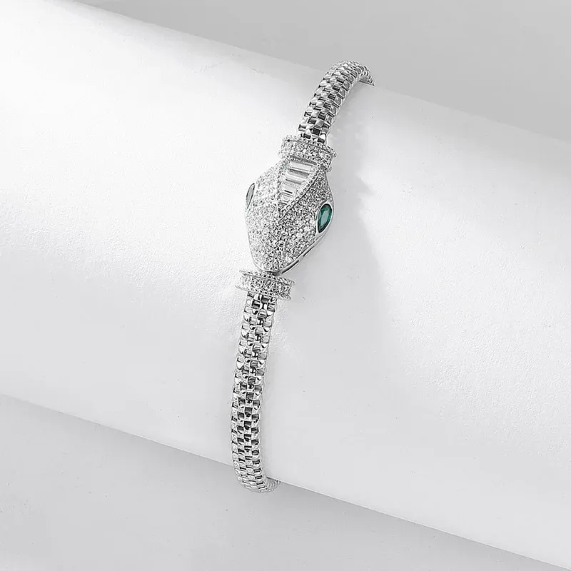JewelyKing Rhodium Plated White Gold Open Snake Pattern Bracelet JKBS0045