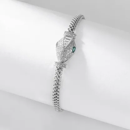 JewelyKing Rhodium Plated White Gold Open Snake Pattern Bracelet JKBS0045