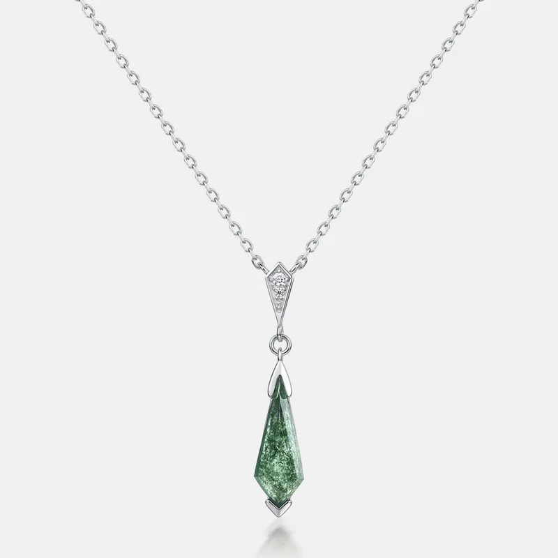 Jewelyking S925 Sterling Silver Fairy Style Green Moss Pendant ExquisiteClavicle Necklace JKNS0088