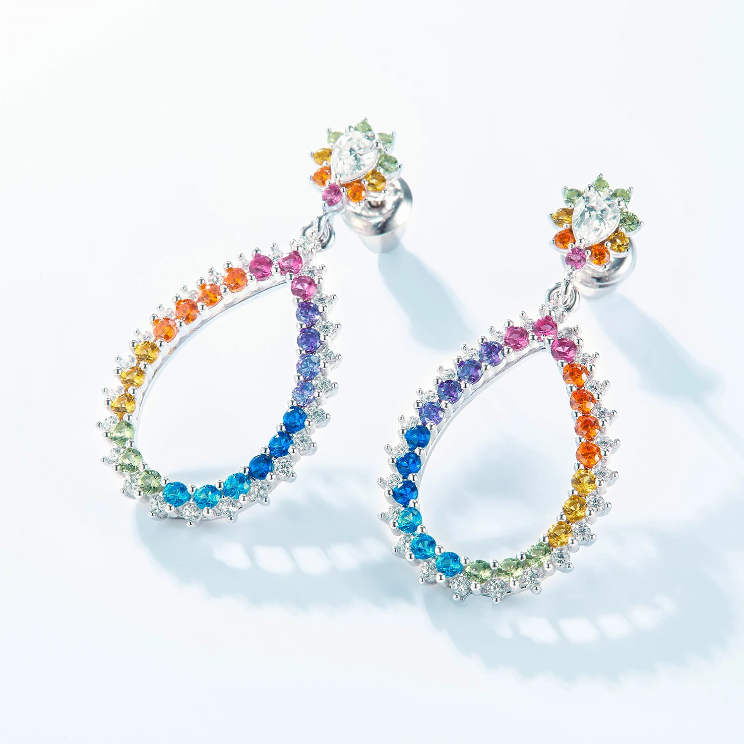 Rainbow Fine Jewelry Manufacturer Luxury Design 925 Silver Colorful CZ Diamond Big Earrings Diamond Stud Earrings for Women