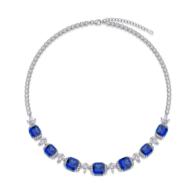 Luxury Bridal Necklace Lab Grown Sapphire S925 Sterling Silver Plated Gold Exquisite Pendant Necklace