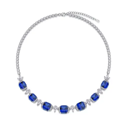 Luxury Bridal Necklace Lab Grown Sapphire S925 Sterling Silver Plated Gold Exquisite Pendant Necklace