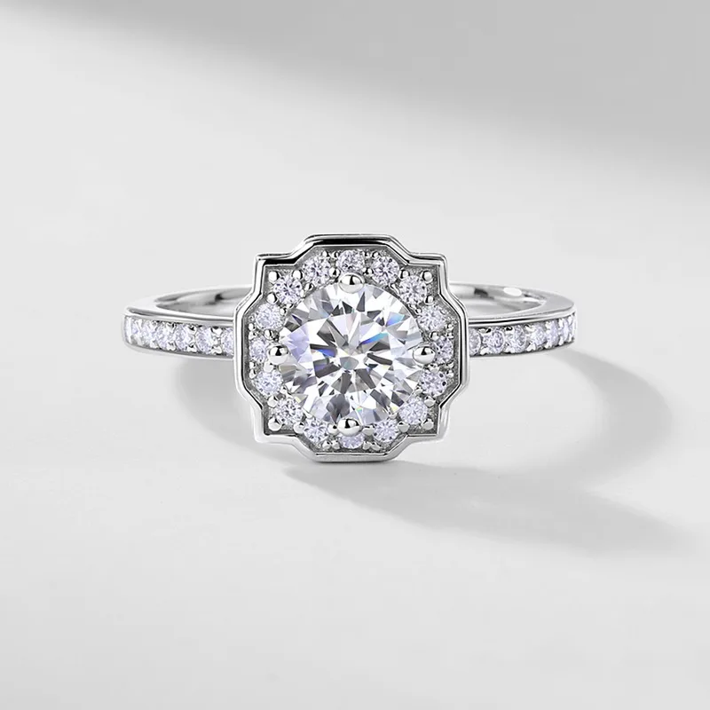 JewelyKing Women S925 Sterling Silver 1.0ct Radiant Flower Cut Lab Grown Diamond Wedding Engagement Rings JKRS0001