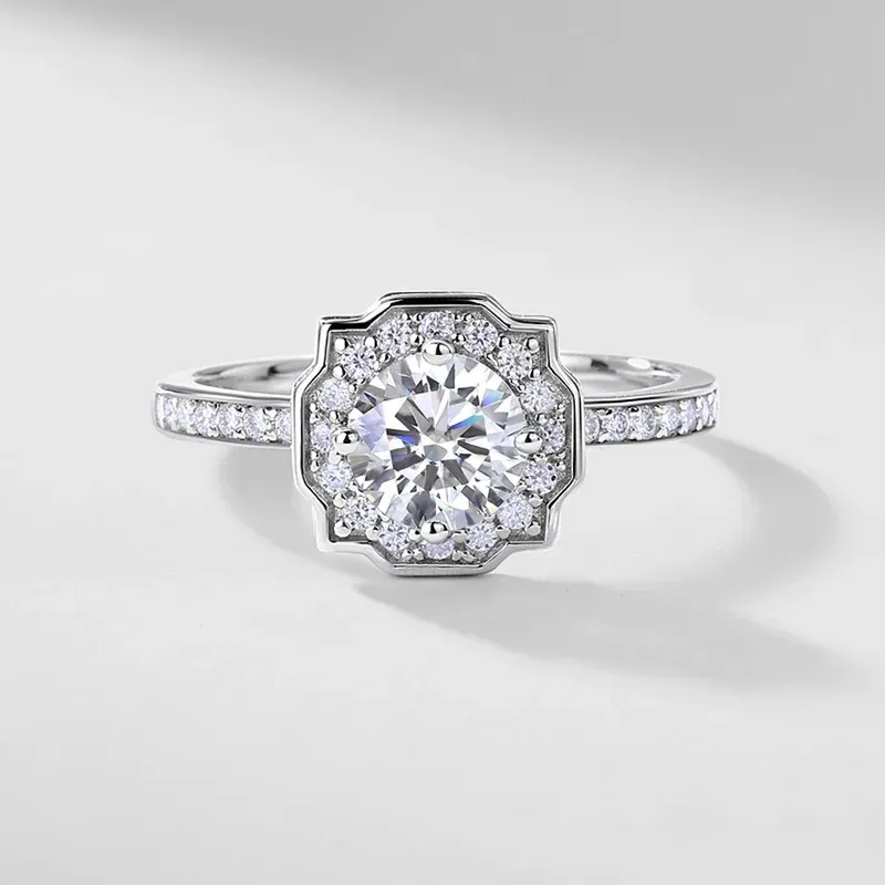 JewelyKing Women S925 Sterling Silver 1.0ct Radiant Flower Cut Lab Grown Diamond Wedding Engagement Rings JKRS0001
