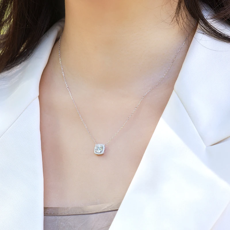 S925 Sterling Silver Circle Lab Grown Diamond Necklace Jewelry 
