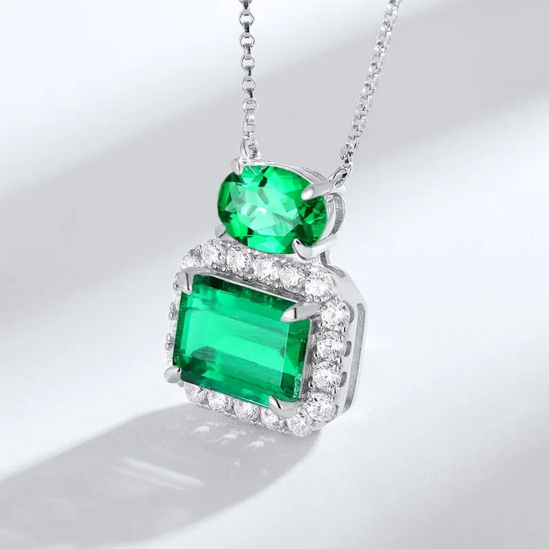 Shiny Cubic Zirconia Rectangle Shape Pendant Fashion Elegant Created Emerald Birthstone Necklace
