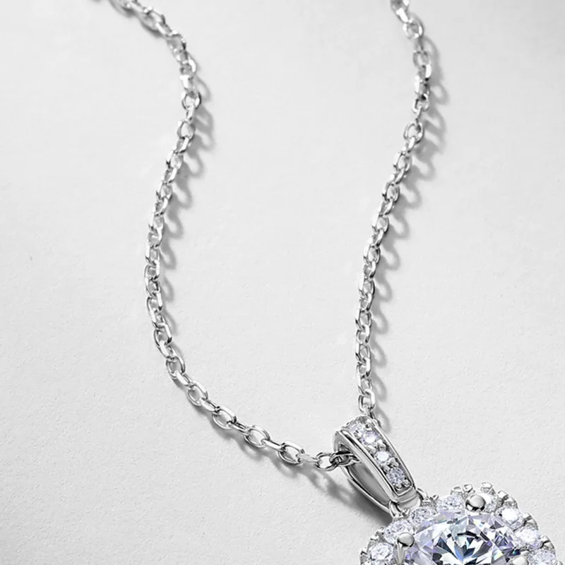 JewelyKing S925 Sterling Silver Square Lab Grown Diamond Necklace