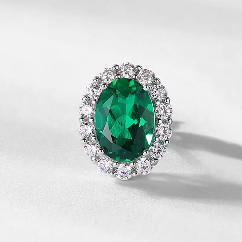 Retro Oval Lab Grow Emerald Earrings S925 Sterling Silver Full Colored Gemstone Light Luxury Jewelry for Women