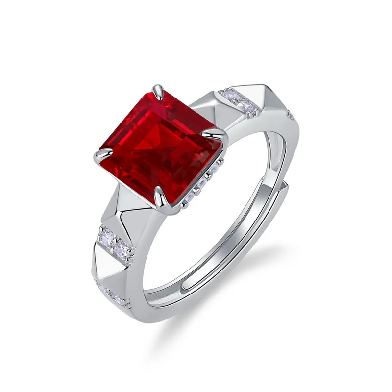 Panyu Custom Lab Emerald Princess Ring S925 Silver Inlaid Cultured Colored Gemstone Vintage Ring