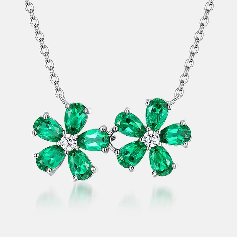 2026 Trendy 925 Sterling Silver Emerald High Carbon Diamond Flower Bracelet Necklace for Women Sparkling Party Fine Jewelry