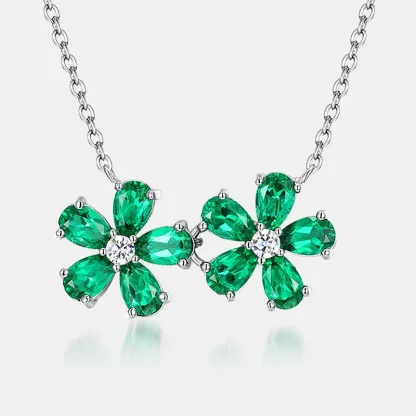 2026 Trendy 925 Sterling Silver Emerald High Carbon Diamond Flower Bracelet Necklace for Women Sparkling Party Fine Jewelry