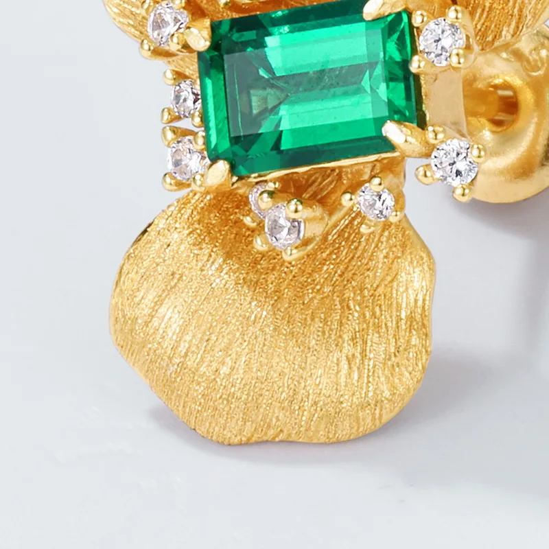 Classic Floral Design Earrings 925 Sterling Silver With Lab Grown Emeralds Fine Jewelry for Women