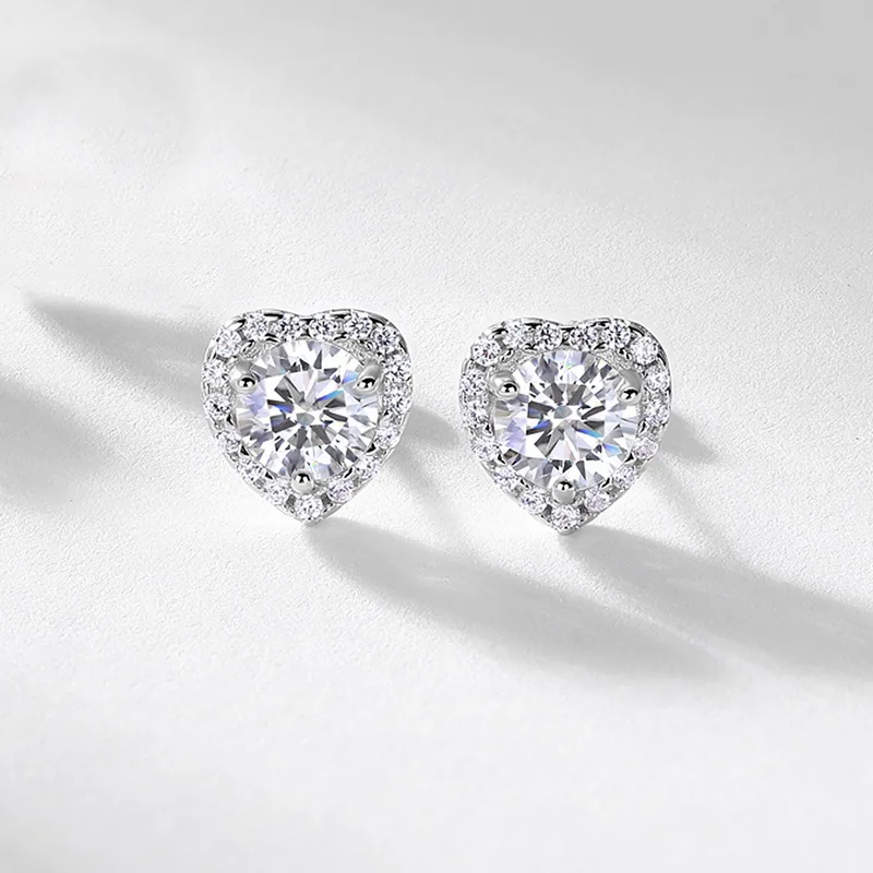 JewelyKing S925 Sterling Silver D Color VVS1 Moissanite Heart Halo Stud  Lab Grown Ruby Earrings JKES0015