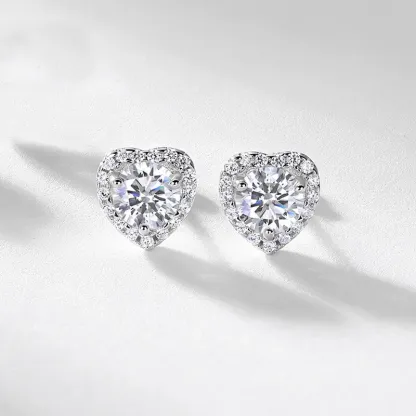 JewelyKing S925 Sterling Silver D Color VVS1 Moissanite Heart Halo Stud  Lab Grown Ruby Earrings JKES0015
