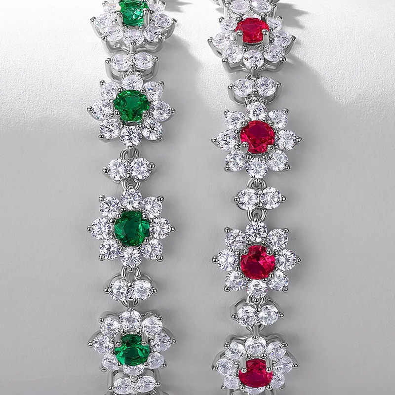 Luxury S925 Sterling Silver Jewelry Bracelets Ruby Emerald Gemstone Bracelets 925 Sterling Silver Hand Chain Jewelry for Women