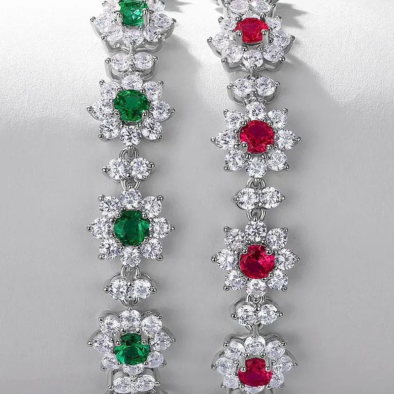 Luxury S925 Sterling Silver Jewelry Bracelets Ruby Emerald Gemstone Bracelets 925 Sterling Silver Hand Chain Jewelry for Women