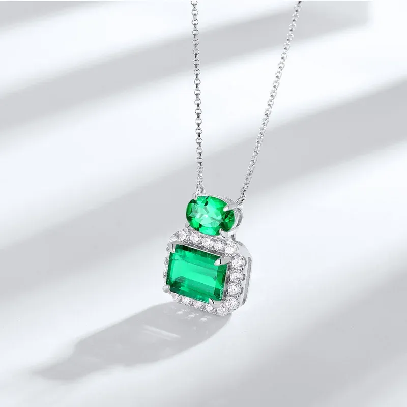Shiny Cubic Zirconia Rectangle Shape Pendant Fashion Elegant Created Emerald Birthstone Necklace