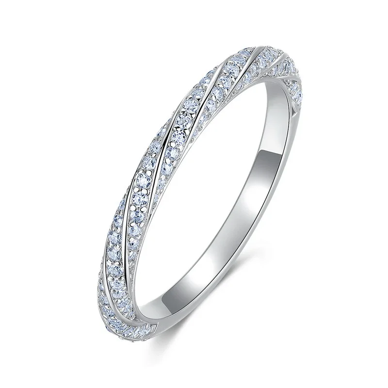 JewelyKing S925 Sterling Silver Moissanite Twisted Band Design Full Eternity Stackable Wedding Band Ring JKRS0012