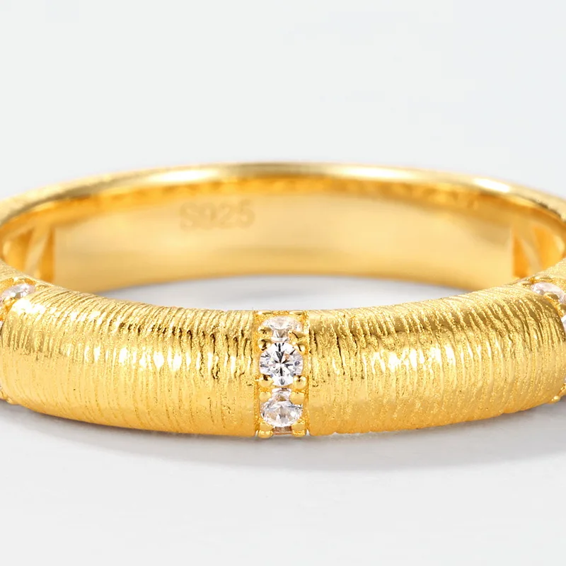 Jewelyking S925 Sterling Silver Italian Hand Brushed Ring 14K Gold Plated Simple Fashion Jewelry Hot Selling Ins Style JKRS0112
