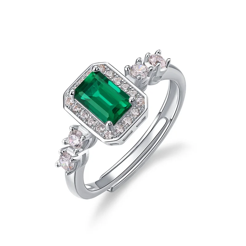 Panyu Custom Lab Created Emerald Square Ring 925 Sterling Silver Colored Gemstones for Modern FIne Ring