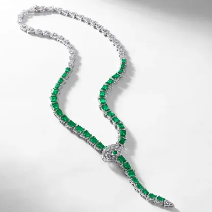 Luxury 925 Sterling Silver White Plated Snake Lab Grown Emerald Necklace Elegant Fine Jewelry Anniversary Engagement Gift Set