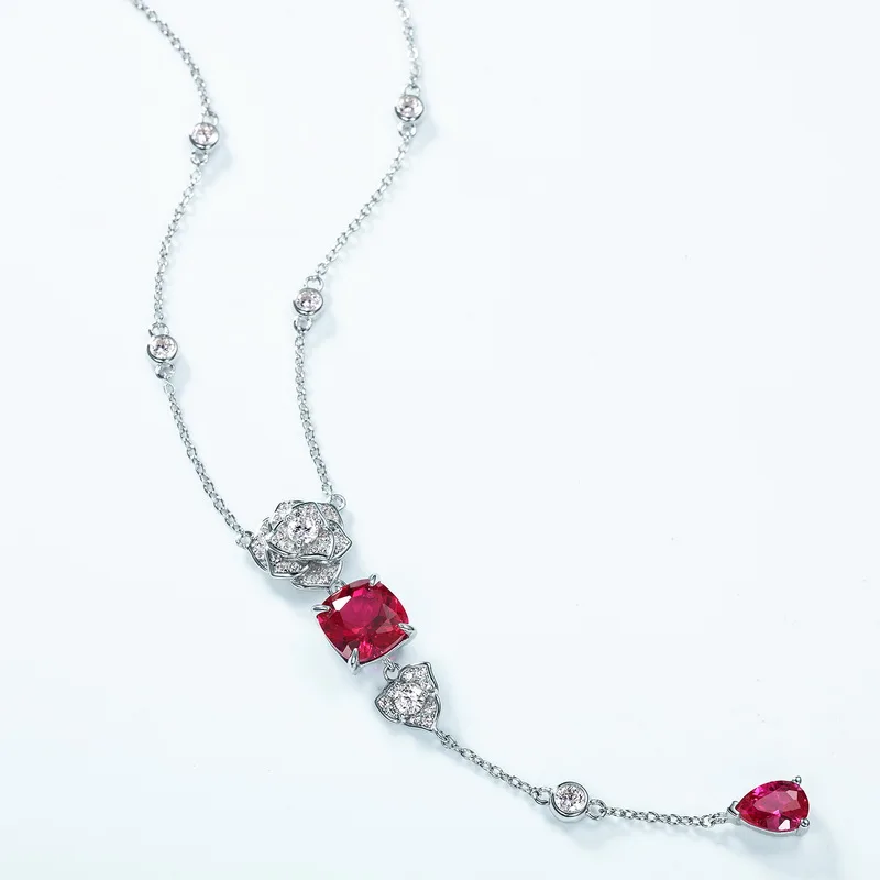 JewelyKing S925 Silver Lab Grown Rubies Inlaid Colored Necklace JKNS0176