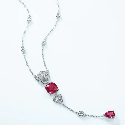 JewelyKing S925 Silver Lab Grown Rubies Inlaid Colored Necklace JKNS0176