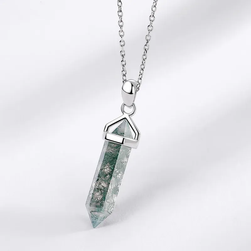 Jewelyking S925 Sterling Silver Green Moss Agate Drop Shape Gemstone Pendant JKNS0077