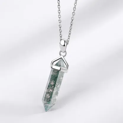 Jewelyking S925 Sterling Silver Green Moss Agate Drop Shape Gemstone Pendant JKNS0077