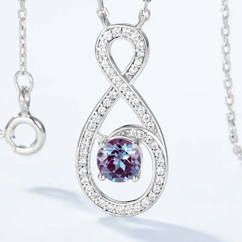 JewelyKing S925 Sterling Silver Alexandrite Necklace Vermeil Infinite Symbol Light Luxury Clavicle Chain JKNS0015