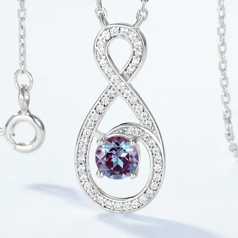 JewelyKing S925 Sterling Silver Alexandrite Necklace Vermeil Infinite Symbol Light Luxury Clavicle Chain JKNS0015
