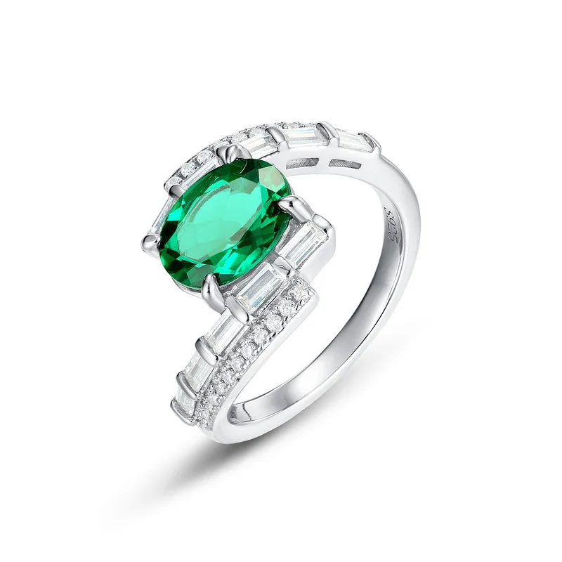 Panyu Custom Retro Oval Emerald Ring Lab-Created Gemstone  925 Sterling Silver Setting