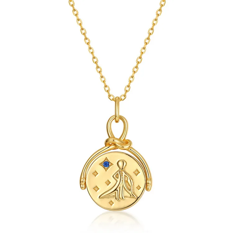 Rotatable Coin Blue Spinel Statement Prince Pendant Necklace in 14kt Gold Plated JKNS0157