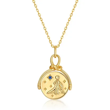 Rotatable Coin Blue Spinel Statement Prince Pendant Necklace in 14kt Gold Plated JKNS0157