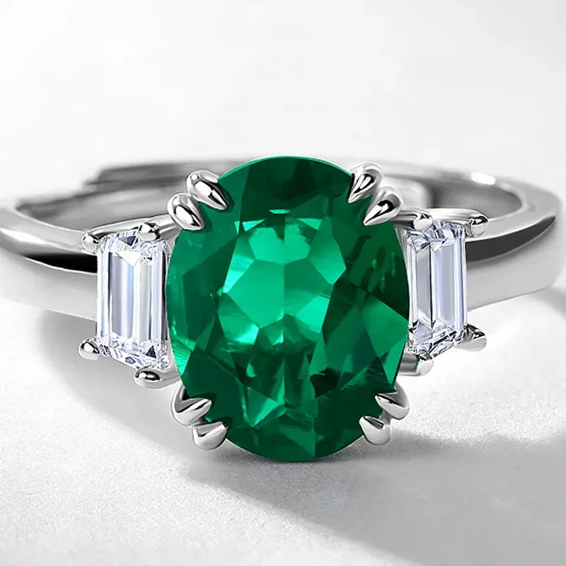 Jewelry Lab Grown Emerald Rings Costume Jewelry Emerald Gemstone Ring Wedding Engagement Diamond Ring for Women