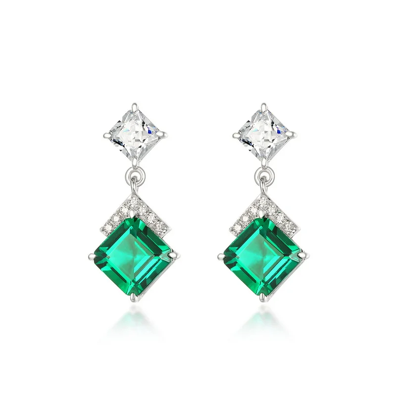 New Products High Quality Natural Emerald Jewelry 14K 18K White Gold Emerald Stud Earrings Jewelry Set for Girl