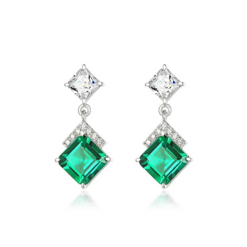 New Products High Quality Natural Emerald Jewelry 14K 18K White Gold Emerald Stud Earrings Jewelry Set for Girl