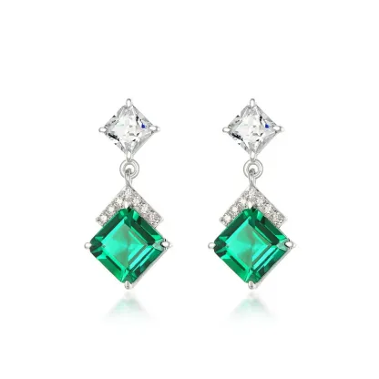 New Products High Quality Natural Emerald Jewelry 14K 18K White Gold Emerald Stud Earrings Jewelry Set for Girl