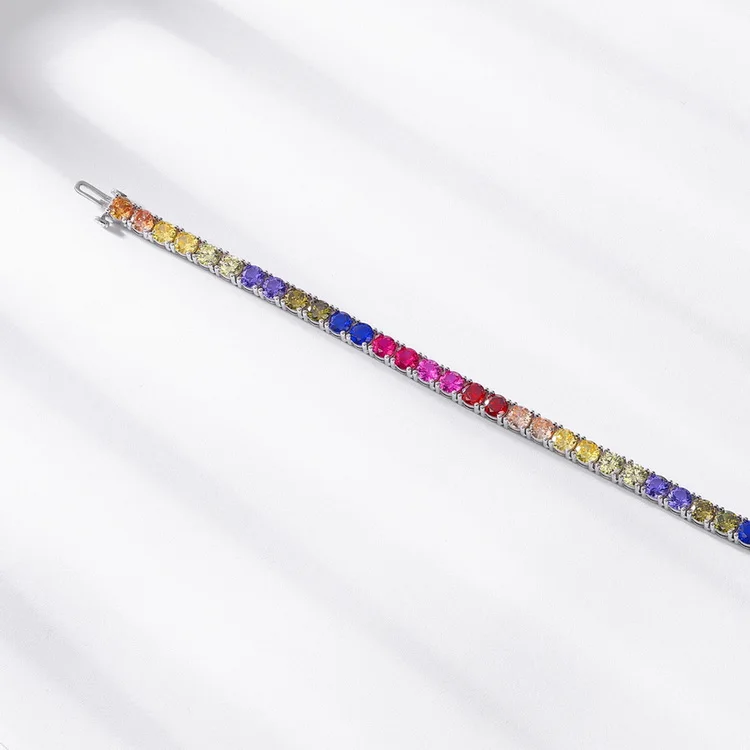 ODM Fashion Rainbow Round Cubic Zirconia 925 Sterling Silver Tennis Bracelet Multicolor Dainty CZ Zircon Bracelet