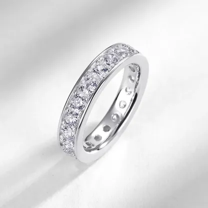 JewelyKing S925 Sterling Silver Single Row Channel Cubic Zirconia Full Eternity Band Classic Stackable Wedding Ring JKRS0253