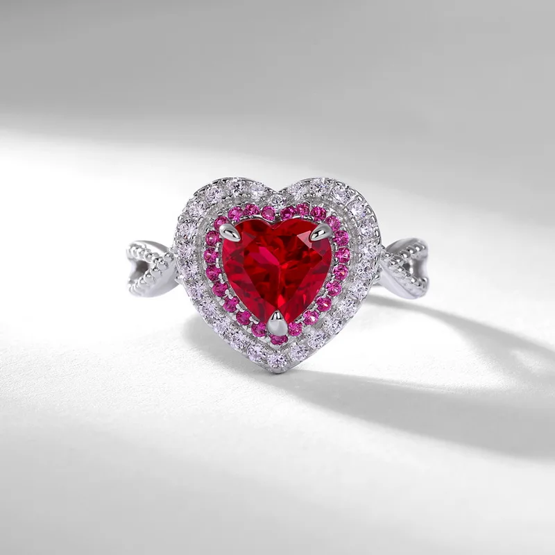JewelyKing S925 Sterling Silver Ruby Gemstone Engagement Rings JKRS0255