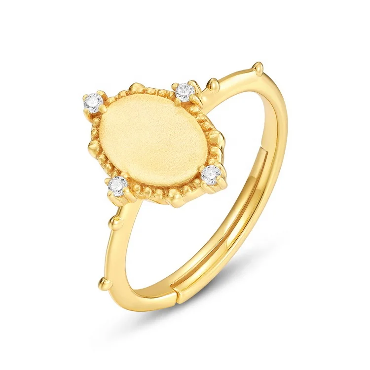 JewelyKing S925 Sterling Silver Fashion Minimalist Gold Plated Surface Blank Geometric Ring JKRS0291