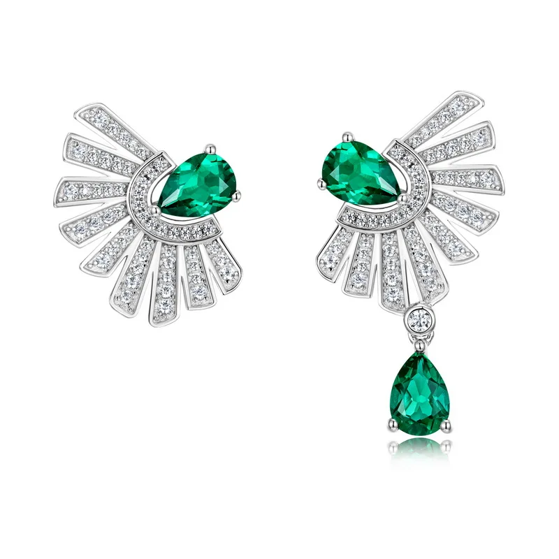 JewelyKing S925  Sterling Silver Retro Lab Grown Emerald Drop Earrings JKES0007