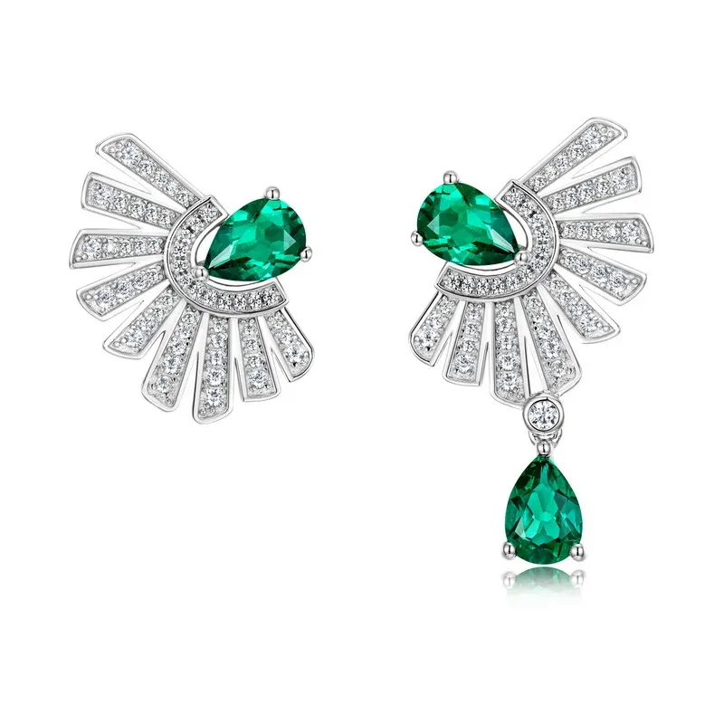 JewelyKing S925 Sterling Silver Retro Lab Grown Emerald Drop Earrings JKES0007