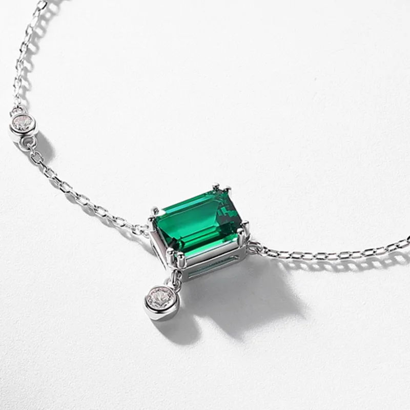 S925 Sterling Silver Emerald Cut Lab Grown Emerald Bracelet for Women