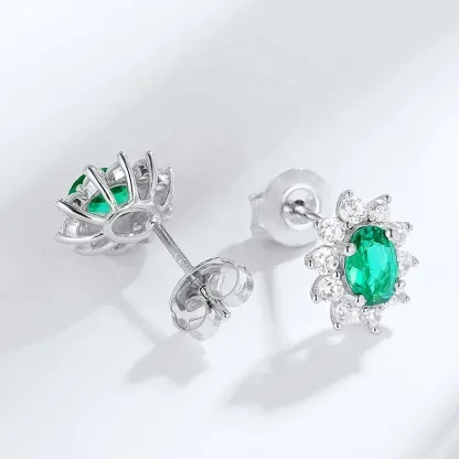 925 Sterling Silver Classic Elegant Cubic Zircon Stud Earring Bling Diamond Lab Grown Emerald Gemstone Stud Earrings for Women