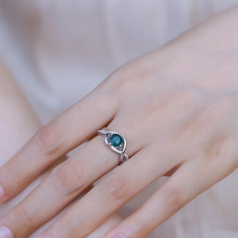 JewelyKing S925 Sterling Silver Classic Design Green Moss Agate Timeless Wedding Ring JKRS0164